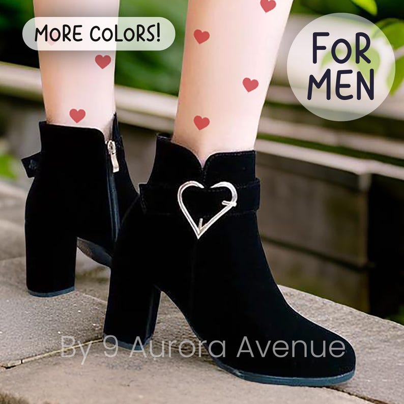 Suede Leather Ankle Length Boots For Men With Golden Heart Buckle Plus Size Womens Shoes For Men Transwoman shoes crossdresser shoes femboy shoes sissy shoes sissy maid cosplay red black beige1