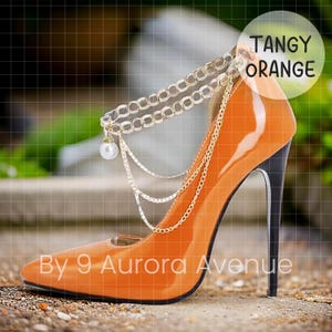 Stiletto Pump Shoes With Chain And Pearl Details For Men, Party Shoes High Heels For Men, Transwoman Shoes, Femboy Shoes, Drag Queen Shoes red orange green yellow black white 2