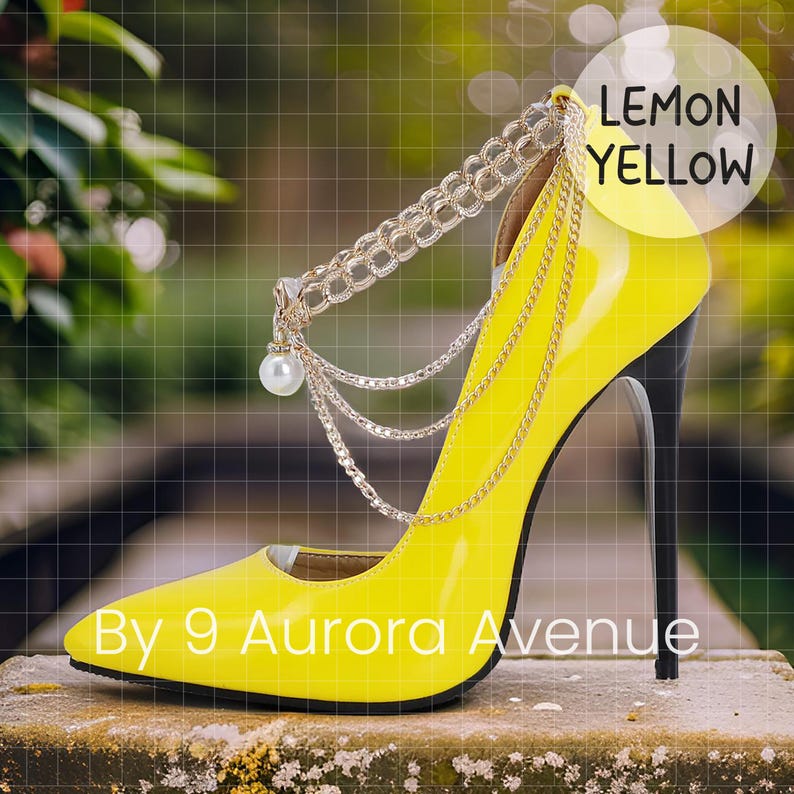 Stiletto Pump Shoes With Chain And Pearl Details For Men, Party Shoes High Heels For Men, Transwoman Shoes, Femboy Shoes, Drag Queen Shoes red orange green yellow black white 3