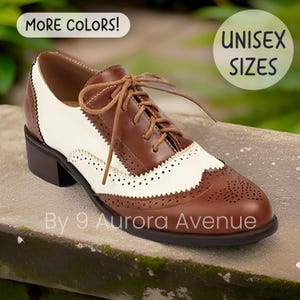 1920s / 1930s Jazz Era Classic Two-Tone Wingtip Brogue Shoes For Men And Women With Broguing Perforations, Plus Size, Unisex