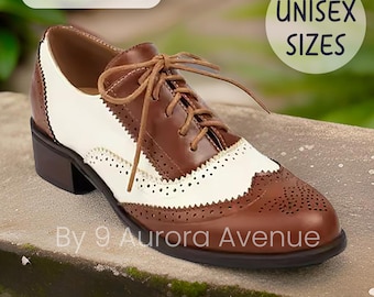 1920er / 1930er Jahre Jazz Ära Klassische zweifarbige Flügelspitze Brogue Schuhe für Herren und Damen mit Broguing Perforationen, Plus Größe, Unisex