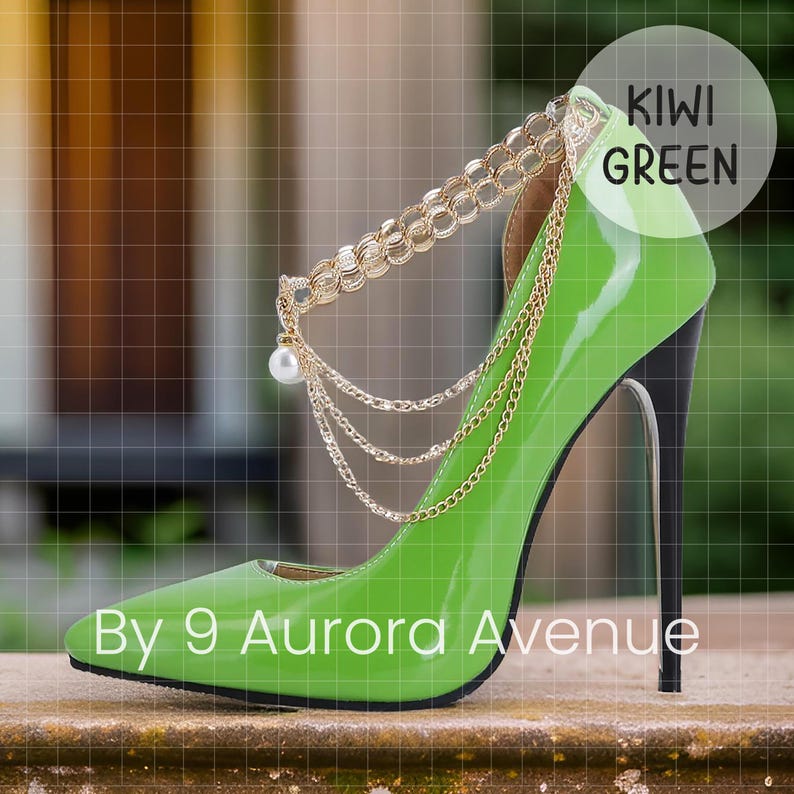 Stiletto Pump Shoes With Chain And Pearl Details For Men, Party Shoes High Heels For Men, Transwoman Shoes, Femboy Shoes, Drag Queen Shoes red orange green yellow black white 4
