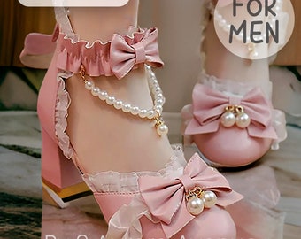 Femboy Shoes, Crossdresser Shoes, Sissy Shoes, Transgender Shoes, High Heel Mary Jane Style Women&#39;s Shoes For Men, LGBTQ Maid Pearl Detail