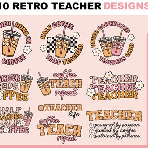 RETRO LERAAR Svg Bundel, KOFFIE Leraar Svg Bundel, Groovy Leraar Svg, Retro Leraar Svg, Leraar Svg, Moeder Svg, Koffie Svg Bundel