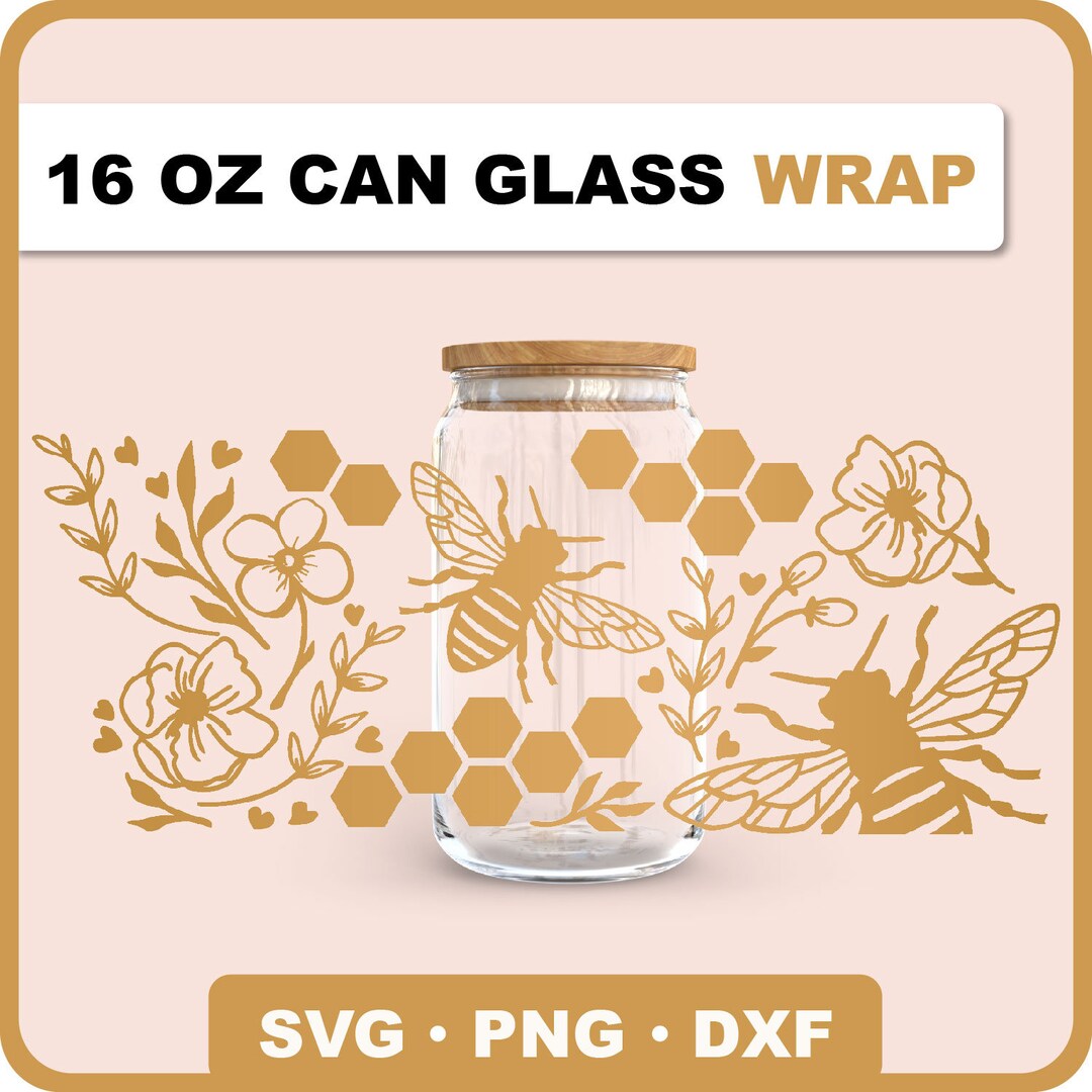 Flower Bee Can Glass Wrap Svg, 16 Oz Libbey Full Wrap Svg, Can Glass ...