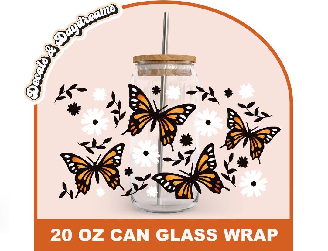 MONARCH BUTTERFLY Libbey 20oz Full Wrap, Spring Flowers Can Glass Svg ...