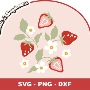 BLUMEN ERDBEERE SVG-Datei für Cricut, Erdbeere-Svg-Schnitt-Datei, Erdbeere-Svg-Datei, Sommer-Erdbeer-Svg-Clipart, Sommer-Frucht-Svg-Clipart