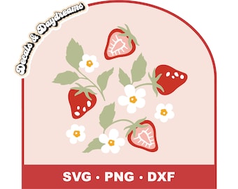 BLOEMEN AARDBEI SVG-bestand voor de Cricut, aardbei SVG-bestand, aardbei SVG, zomer aardbei SVG clipart, zomer fruit SVG clipart