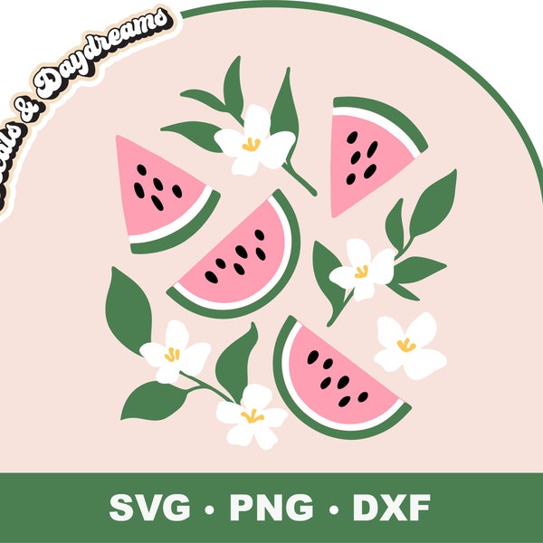 FLORAL WATERMELON SVG File For Cricut, Watermelon Svg Cut File, Watermelon Svg, Summer Fruit Svg Clipart, Cricut Watermelon Svg
