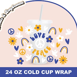 Liefde en vrede Venti geen logo Svg, Hippie Venti Svg, Vreedzame Cup Svg, Geen War Cup Wrap Svg, Bloemen Wrap Svg