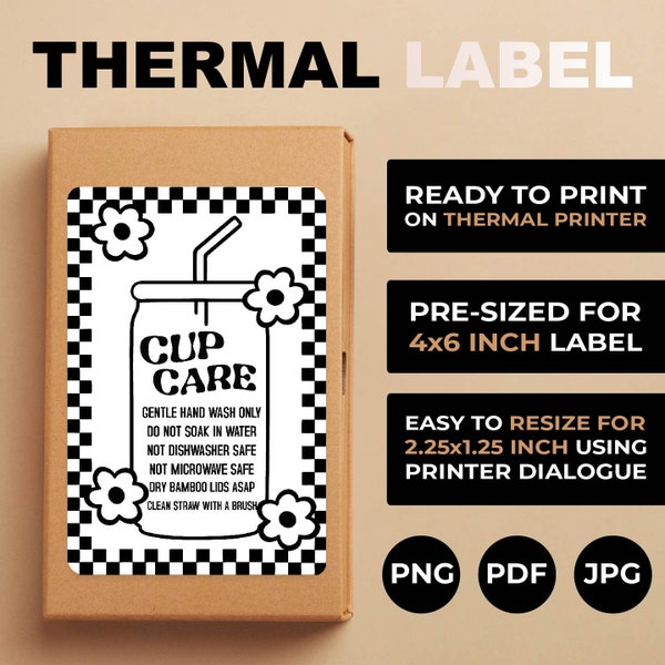 RETRO Can Glass Cup Care PNG, Thermal Printer Labels, Cup Instructions Sticker, Libbey Can Glass Care Card, Cup Care Thermal Label Png