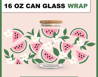 BLOEMEN WATERMELOEN kan glas wrap SVG, watermeloen Libbey glas SVG, zomer watermeloen kan glas SVG, 16oz watermeloen Libbey glas wrap