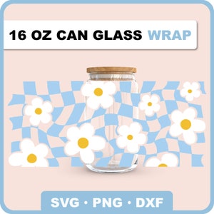 Retro Checkers Can Glass Wrap, 16 oz Retro Flower Libbey Full Wrap Svg, Retro Flower Can Glass Wrap, Groovy Can Glass Svg, Libbey Glass Svg