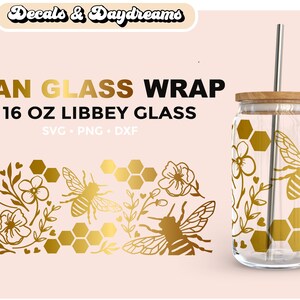 Flower Bee Can Glass Wrap Svg, 16 Oz Libbey Full Wrap Svg, Can Glass ...