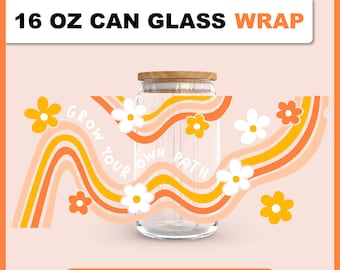 Daisy Rainbow Glass Wrap Svg, Retro Libbey Full Wrap Svg, Groovy Can Glass Wrap, Flower Rainbow Can Glass Svg, Libbey Glass Svg
