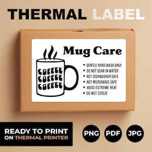 Tasse Pflege Karte, Thermodrucker Becher Pflege Etikett, Tasse Anweisungen Aufkleber, Tassen Pflege Karten Vorlage, Keramiktasse Pflege Anweisungen Thermo Etikett