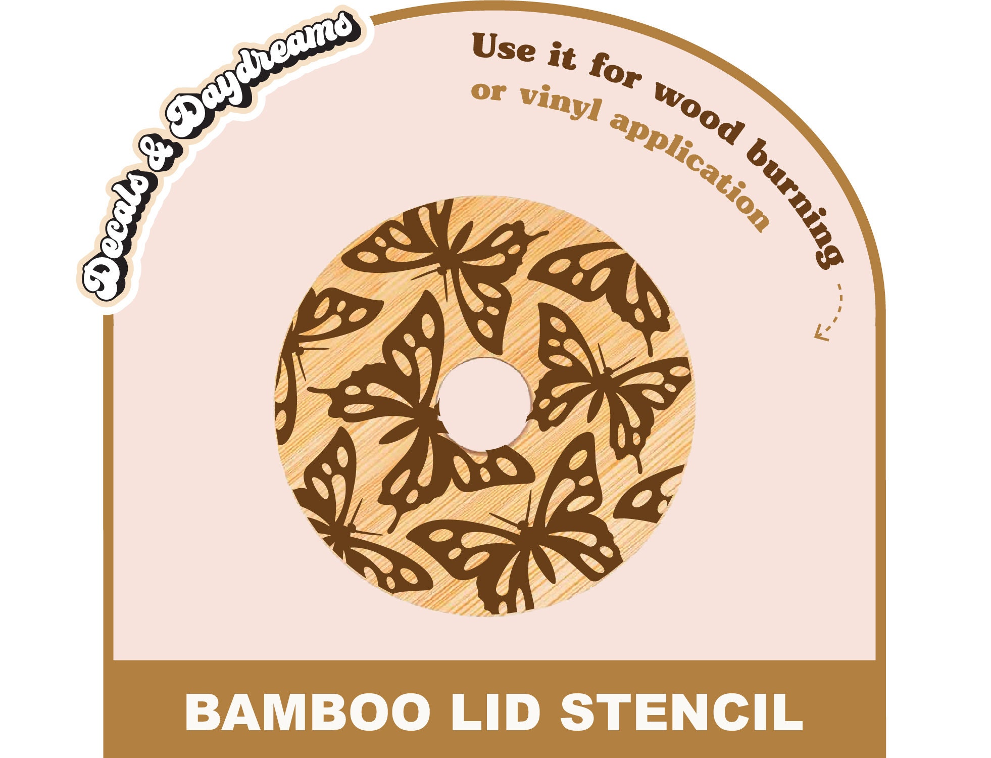 BUTTERFLY Bamboo Lid Stencil, Bamboo Lid Design SVG, Bamboo Lid Svg Decal  for 70mm Bamboo Lid, Wood Burning Stencil Svg, Bamboo Lid Decal 