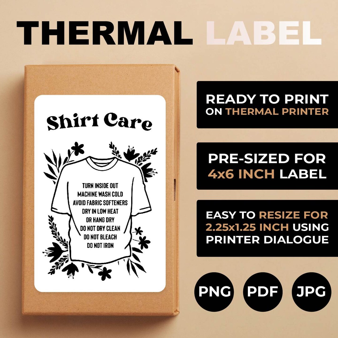 Shirt Care Card, Thermal Printer Labels, Shirt Washing Instructions