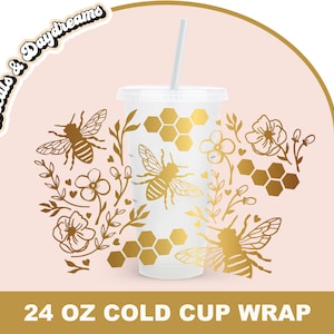 Bloem Bee Venti Geen Logo Svg, Bijenkorf Venti Svg, Bloemen Cup Svg, Pioenen Cup Wrap Svg, Floral Wrap Svg