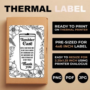 Blumen Becher Pflege Karte PNG, Becher Pflege Thermodrucker Etikett, Becher Pflege Anweisungen Aufkleber PNG für Thermo-Etikettendrucker