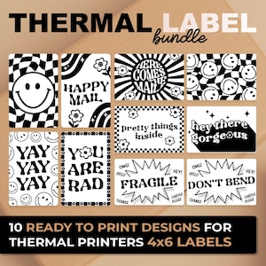 RETRO Thermal Sticker PNG Bundle, Thermal Labels, Rollo Stickers, Munbyn Stickers, Thermal Sticker Bundle, Thermal Label Templates