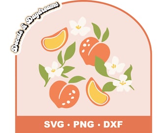 FLORAL PEACH SVG File For Cricut, Peach Svg Cut File, Peach Svg, Summer Peach Svg Clipart, Summer Fruit Svg Clipart, Cricut Peach Svg