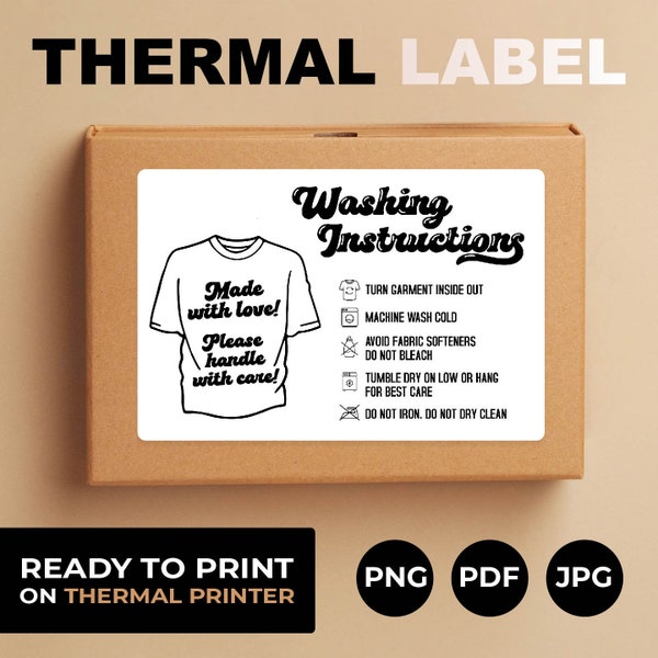 Shirt Washing Card, Shirt Washing Instructions Sticker, Shirt Care Instructions Card, Thermal Label Template For Small Business