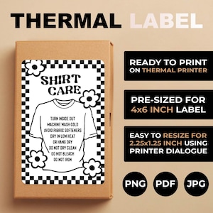 RETRO Shirt Washing Card, Shirt Washing Instructions Sticker, Shirt Care Instructions Card, Thermal Label Template For Small Business