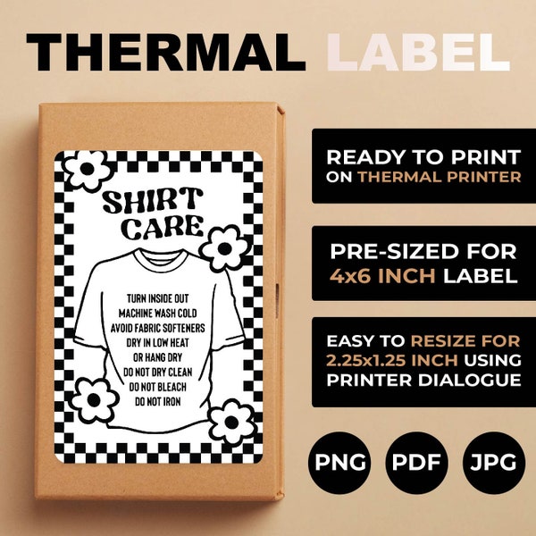 RETRO Shirt Washing Card, Shirt Washing Instructions Sticker, Shirt Care Instructions Card, Thermal Label Template For Small Business