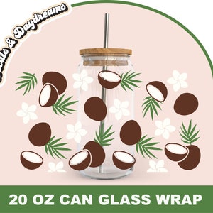 Envoltura de vidrio de lata de coco Svg, Fruit Libbey Glass Svg, Lata de cerveza de verano Svg, Taza de café de coco Svg, Envoltura de vidrio Libbey de 20 oz