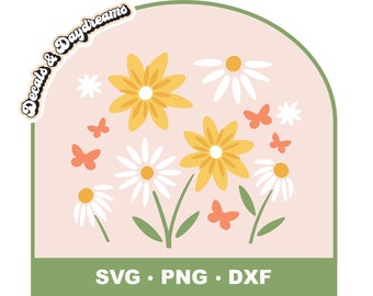 SOMMERWIESE SVG, Blume SVG Cricut, Blume SVG Bundle, Blume Png, Blume Clipart, Blume geschichtet, süße Blume geschnitten Datei