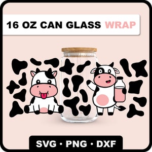 Baby Kuh Kaffeeglas Wrap svg, 16 Unze Libbey Full Wrap svg, Kuh Druck Dose Glasverpackung, Dose Glas svg, Kaffeeglas svg
