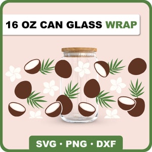 Envoltura de vidrio de lata de coco SVG, vidrio Libbey de frutas svg, lata de cerveza de verano svg, taza de café de coco svg, envoltura de vidrio Libbey de 16 oz