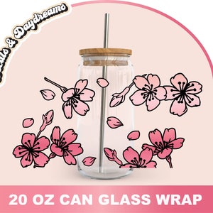Kirschblüte 20 oz Kaffee Glas Wrap, Cherry Libbey Full Wrap SVG, Blumendose Glas Wrap, Floral Kaffee Glas wickeln