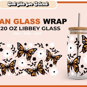 MONARCH BUTTERFLY Libbey 20oz Full Wrap, Spring Flowers Can Glass Svg ...