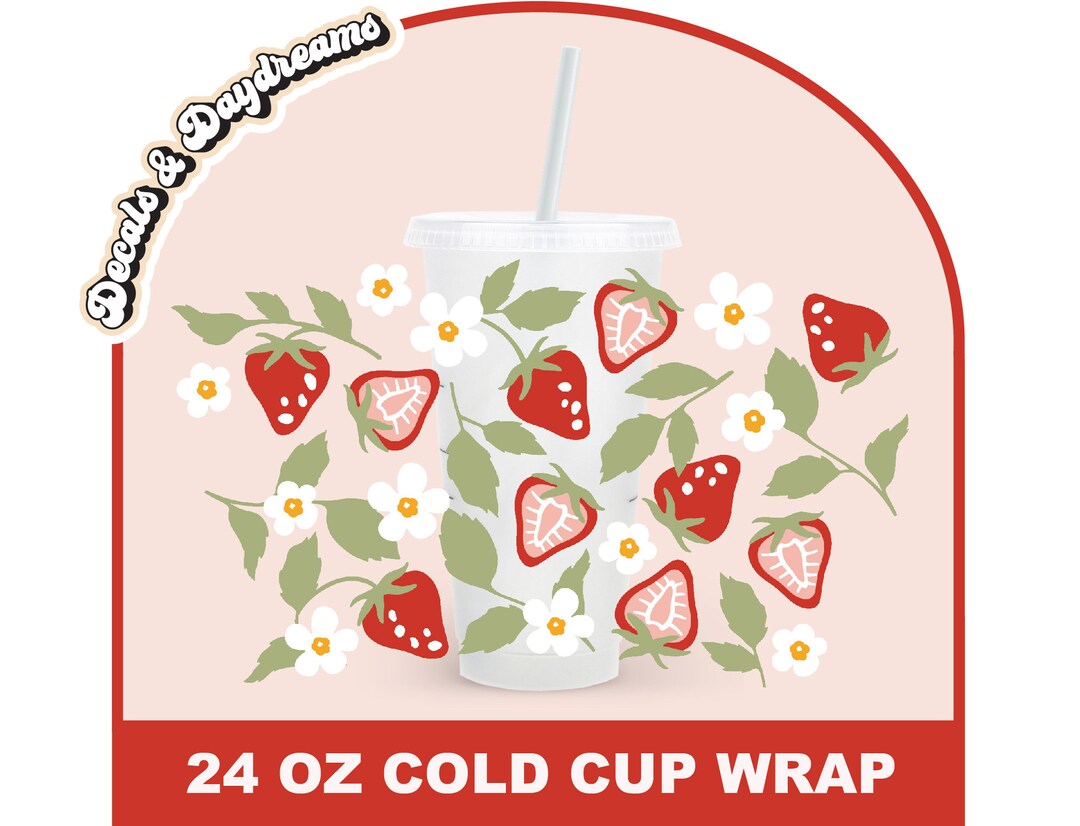 FLORAL STRAWBERRY Cold Cup SVG, Strawberry Cup Svg for 24oz No Logo