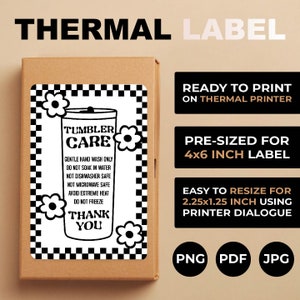 RETRO Becher Pflege Karte Thermo PNG, Becher Pflege Thermo Drucker Etikett, Becher Pflege Anweisungen Aufkleber PNG für Thermo Etikettendrucker
