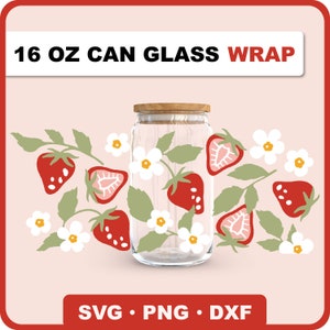 FLORAL STRAWBERRY Can Glass Wrap Svg, Strawberry Libbey Glass Svg, Strawberry Can Glass Svg, Strawberry Coffee Cup Svg, 16oz Libbey Glass