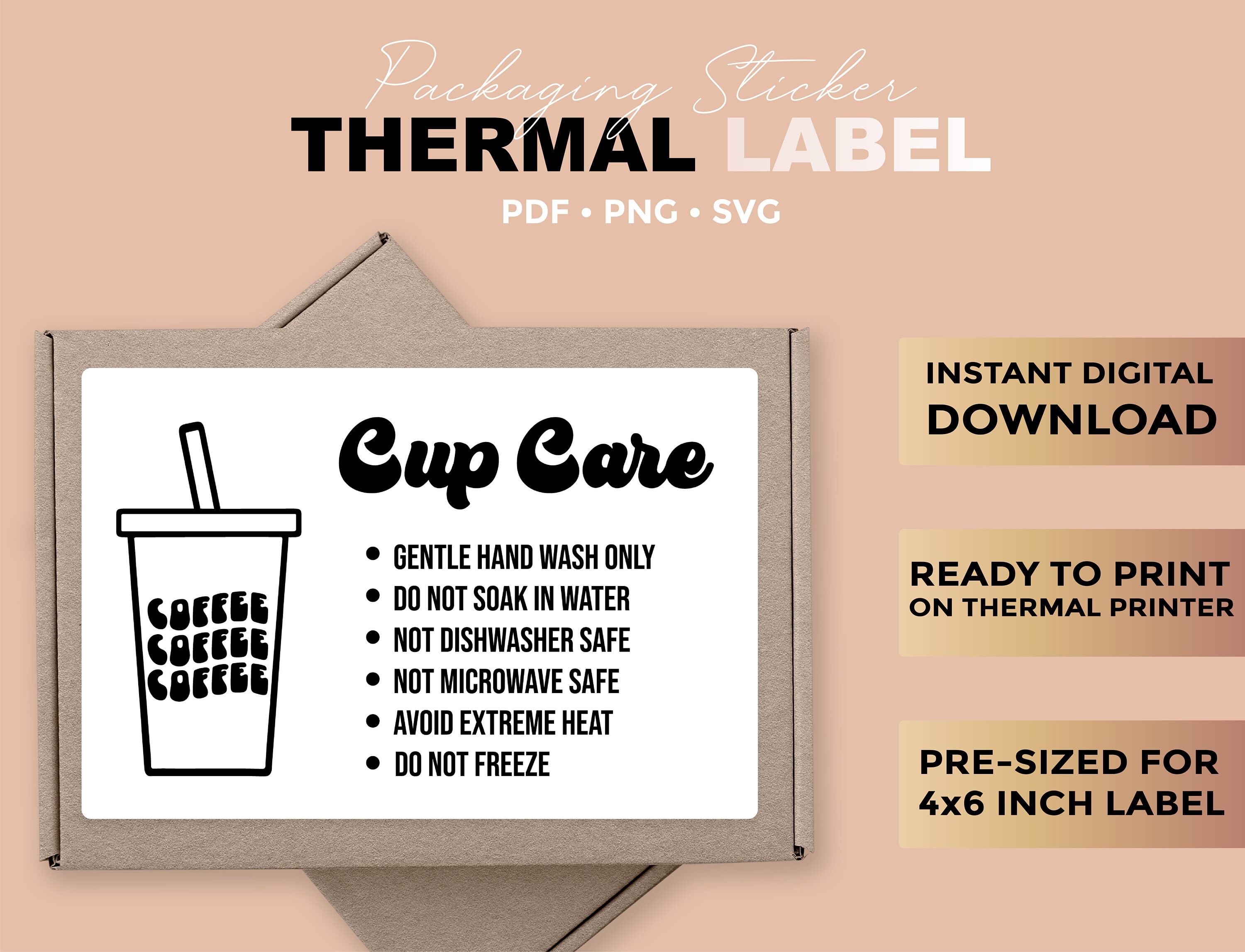 Cup Care Card, Tumbler Care Thermal Printer Labels, Cup Instructions Sticker, Starbucks Cup Care Card, Thermal Labels For Cup Makers
