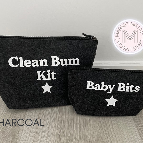 Baby bum change kit, clean bum kit, nappy bag pouch, felt pouches, new baby gift, new mum gift, felt pouches, spare clothes pouch bag