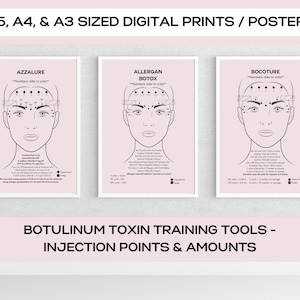 Botulinum Toxin Injection Training Prints/Posters Guide for injecting Azzalure, Bocoture and Allergan Botox, aesthetics botox training aids