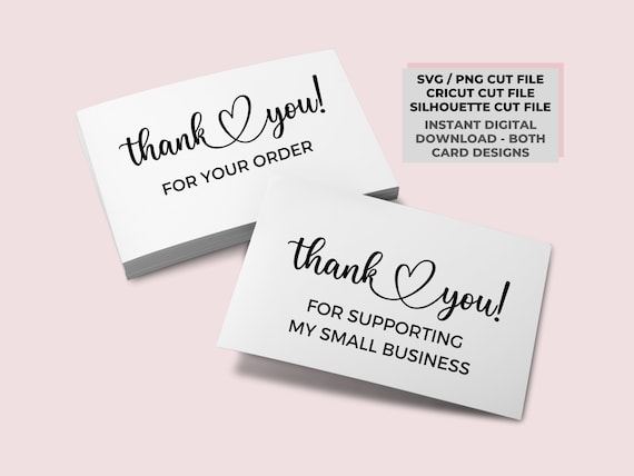 2 x Thank you card SVG /PNG, thank you for supporting my small business PNG, business card text digital download, thank you digital download