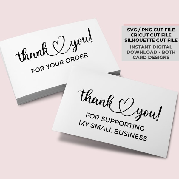 2 x Thank you card SVG /PNG, thank you for supporting my small business PNG, business card text digital download, thank you digital download