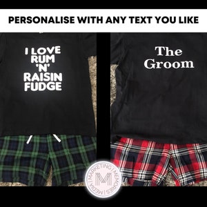 Short pyjamas, tartan pj's, personalised loungewear, men's personalised pj's, custom personalised pyjamas, lounge wear for him, dad pyjamas