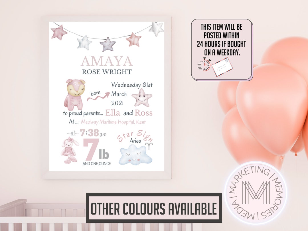 Newborn | Birth Details Keepsake Print Gift | New Baby Stats | Baby ...