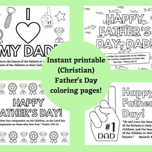 Páginas para colorear cristianas para el Día del Padre para imprimir - Hojas para el Día del Padre con descarga instantánea - Tarjetas para el Día del Padre - Páginas para colorear para la escuela o la iglesia