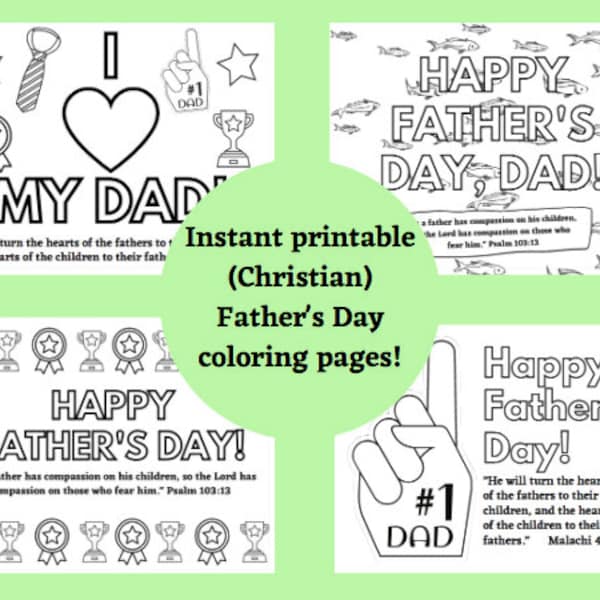 Printable Christian Father's Day Coloring Pages - Instant Download Father's Day Sheets - Father's Day Cards - School/Church Coloring Pages