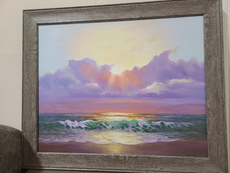 Acrylic Art Painting on Canvas.landscape Sunset Ocean Beach 16x20 ...
