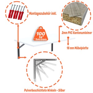 WITTE Wandtafel Wandklaptafel Rondetafel keukentafel Wandbureau Eettafel vele afmetingen Kleine wandtafel opvouwbaar afbeelding 5