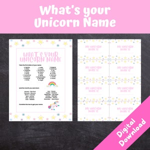 What’s Your Unicorn Name, Unicorn Party Game, Kids Birthday, DIY ...